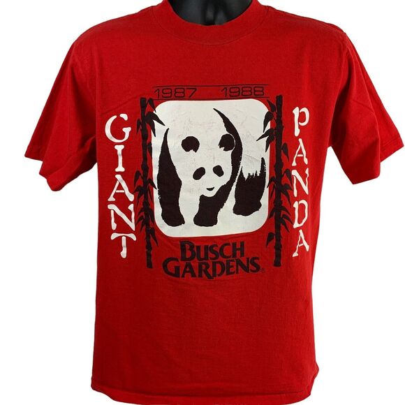 Vintage Busch Gardens Giant Panda Bear T Shirt Mens Medium 80s Red Made In USA - Picture 2 of 9